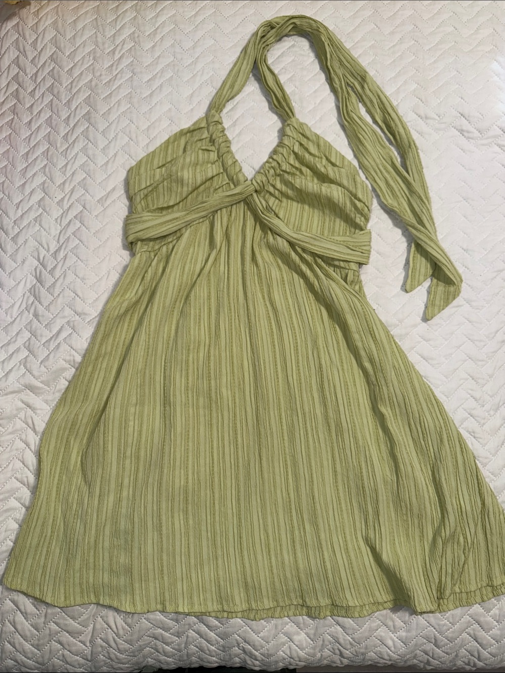Halter Neck Summer Dress in Light Olive Green